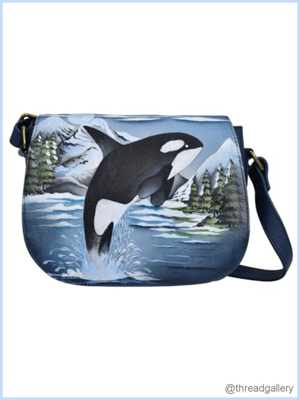Hand-Painted Genuine Leather Crossbody Saddle Bag Adjustable Strap
